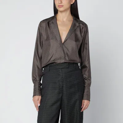 Dries Van Noten Brown Printed Silk Shirt