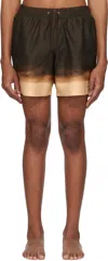 Dries Van Noten Gradient Pattern Swim Trunks In 703 Brown