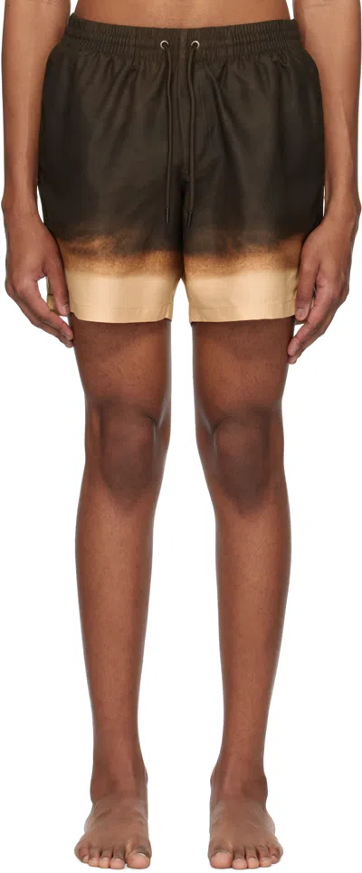 DRIES VAN NOTEN BROWN PRINTED SWIM SHORTS