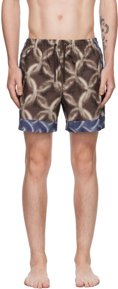 DRIES VAN NOTEN BROWN PRINTED SWIM SHORTS