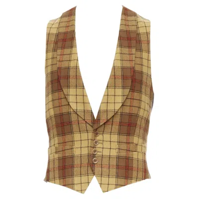 Pre-owned Dries Van Noten Brown Red Plaid 100% Wool Shawl Collar Waistcoat It48 M