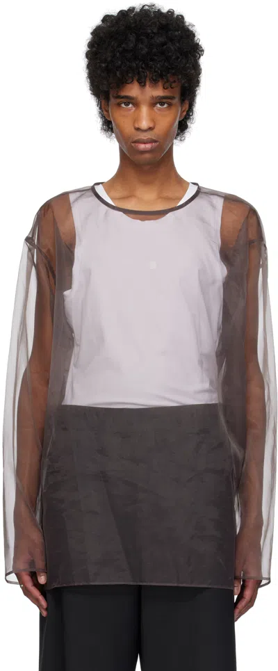 Dries Van Noten Brown Sheer Crew Neck Top In Brown 703