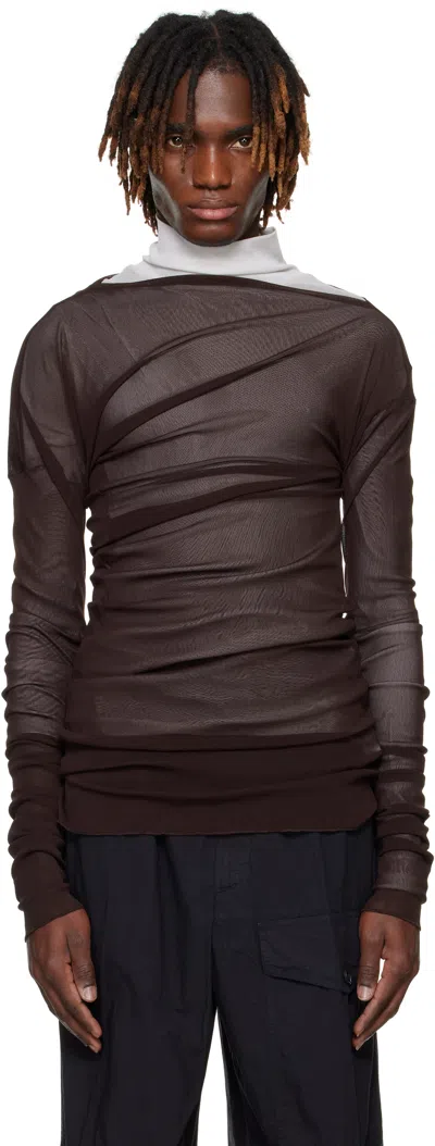 Dries Van Noten Brown Sheer Draped T-shirt In 703 Brown