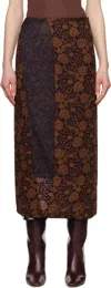 Dries Van Noten Brown Silk Floral Midi Skirt In 704 Dark Brown