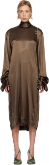 Dries Van Noten Brown Silk Midi Dress In Brown