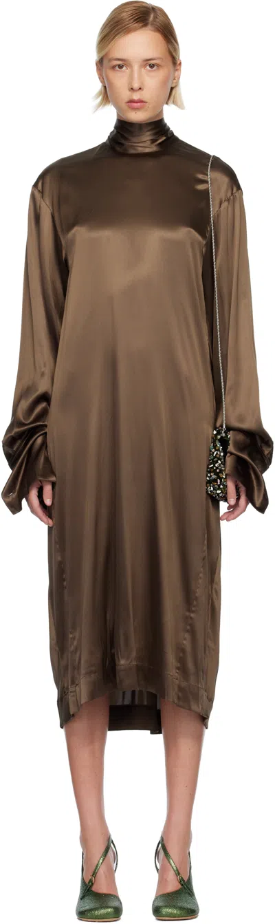 Dries Van Noten Brown Silk Midi Dress