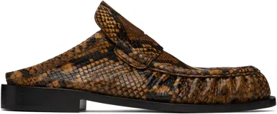 Dries Van Noten Brown Snake Print Slip-on Loafers In 712 Tan