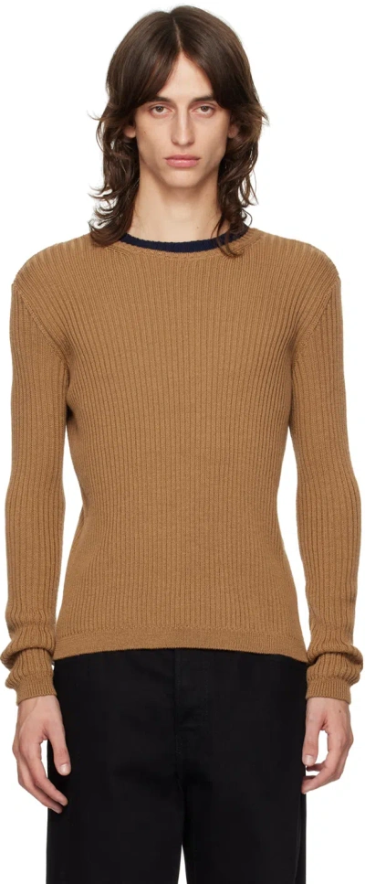 Dries Van Noten Brown Striped Crewneck Sweater In 102 Camel