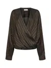 Dries Van Noten Brown Striped Cupro Draped Blouse In Brown
