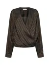 Dries Van Noten Brown Striped Cupro Draped Blouse In Brown