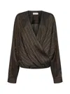 Dries Van Noten Brown Striped Cupro Draped Blouse In Brown