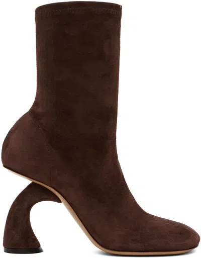 Dries Van Noten Brown Suede Boots In 704 Dark Brown