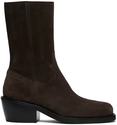 Dries Van Noten Brown Suede Boots In 704 Dark Brown