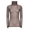 Dries Van Noten Semi-transparent Brown Print Turtleneck Jumper In Brown