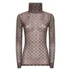 Dries Van Noten Crystal-embellished Printed Stretch-mesh Turtleneck Top In Brown