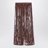 Dries Van Noten Brown Wide Trousers With Micro Sequins In Multicolor