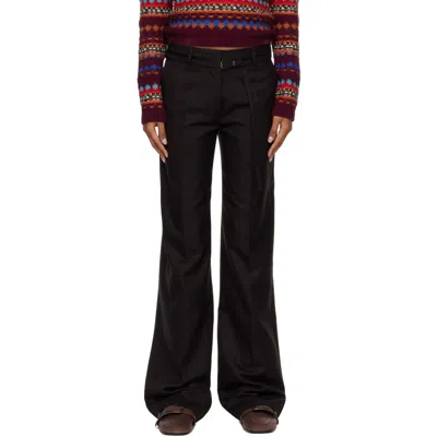 Dries Van Noten Brown Wool Herringbone Trousers In Black
