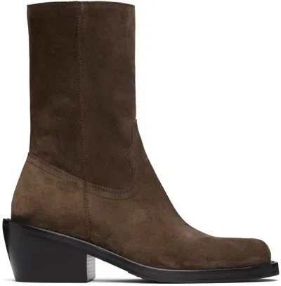 Dries Van Noten Brown Zip Boots In Black