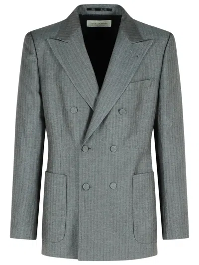 Dries Van Noten 'bryce' Double-breasted Wool Blazer With Front Pockets In Grey