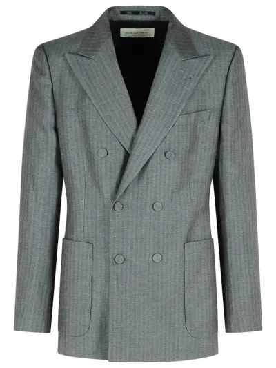 Dries Van Noten 'bryce' Double-breasted Wool Blazer With Front Pockets In Grey