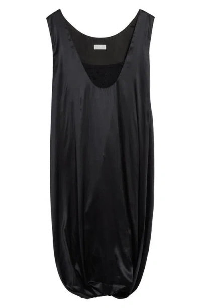 Dries Van Noten Bubble Hem Silk Stretch Satin Dress In Black