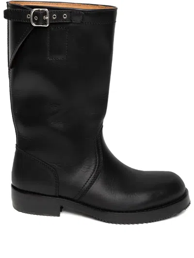 Dries Van Noten Mid-calf Leather Boots Round Toe In Black