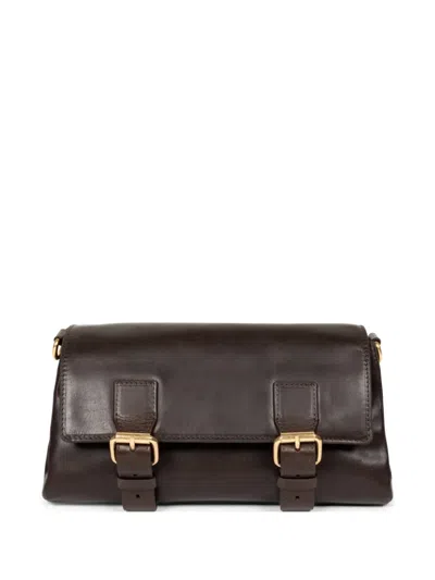 Dries Van Noten Buckle Leather Shoulder Bag In Brown