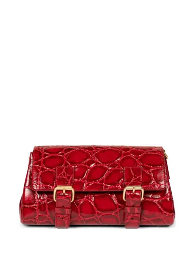 Dries Van Noten Buckle Leather Shoulder Bag In Red