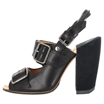 Pre-owned Dries Van Noten Buckle Strap Block Heels In Black Leather