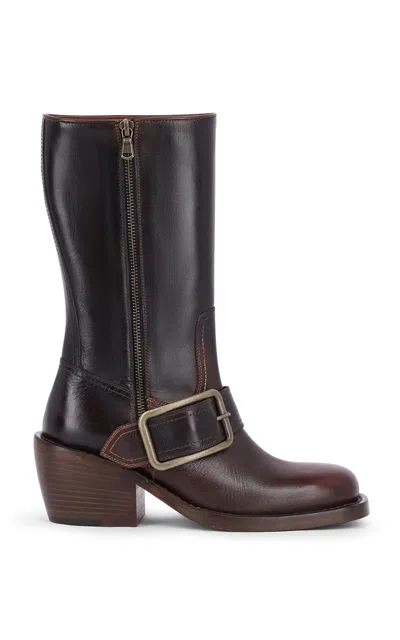 Dries Van Noten Buckled Leather Boots In Brown
