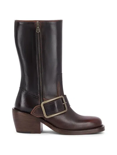 Dries Van Noten Buckle-detail Leather Knee Boots In Multi