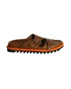 Dries Van Noten Buckled Slides In Tan Leather In Brown