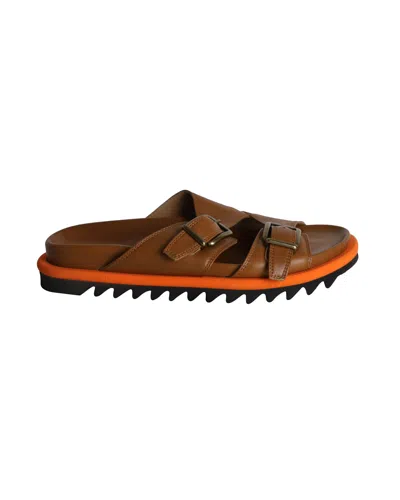 Dries Van Noten Buckled Slides In Tan Leather In Brown