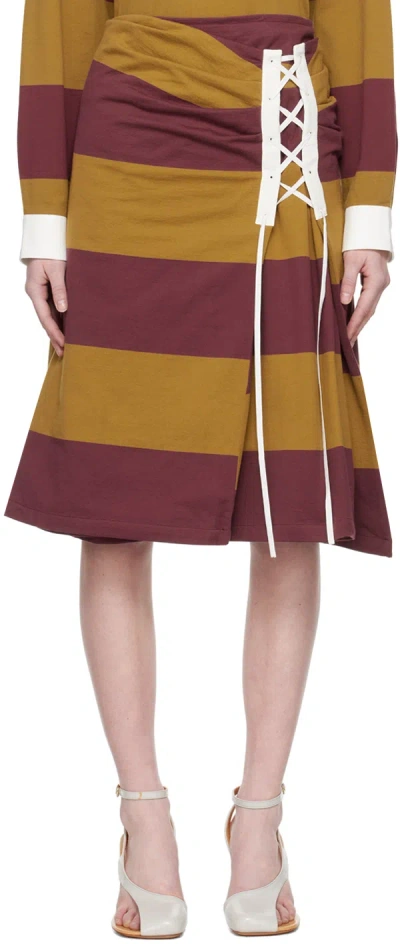 Dries Van Noten Burgundy & Brown Lace-up Skirt In 203 Mustard