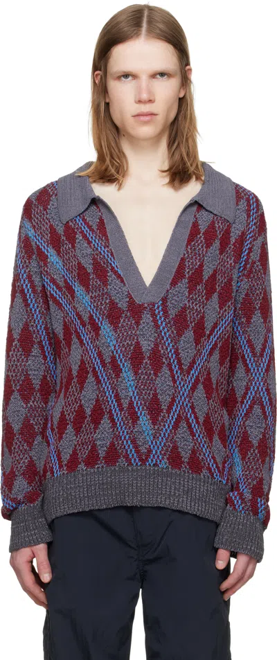 Dries Van Noten Burgundy & Gray Argyle Polo