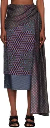 Dries Van Noten Burgundy & Green Layered Tie Motif Midi Skirt In Multi