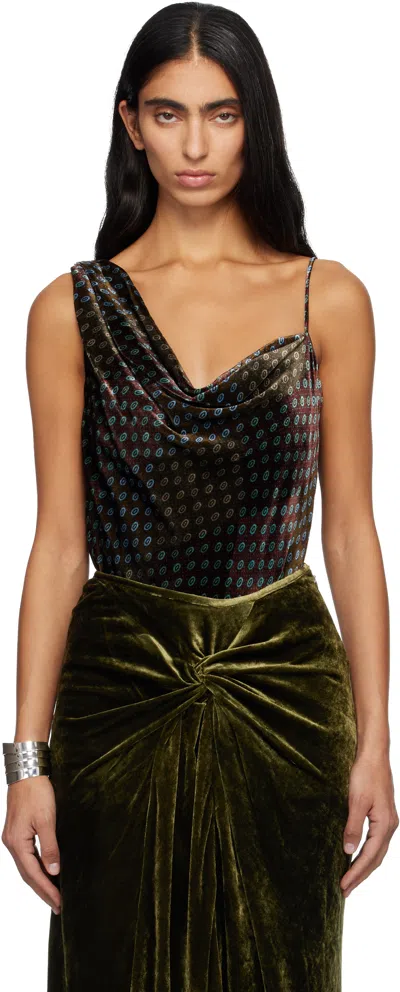 Dries Van Noten Burgundy & Khaki Velvet Slip Top