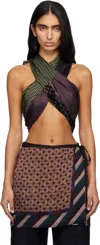 Dries Van Noten Burgundy & Khaki Wrap Bra Top In Multi