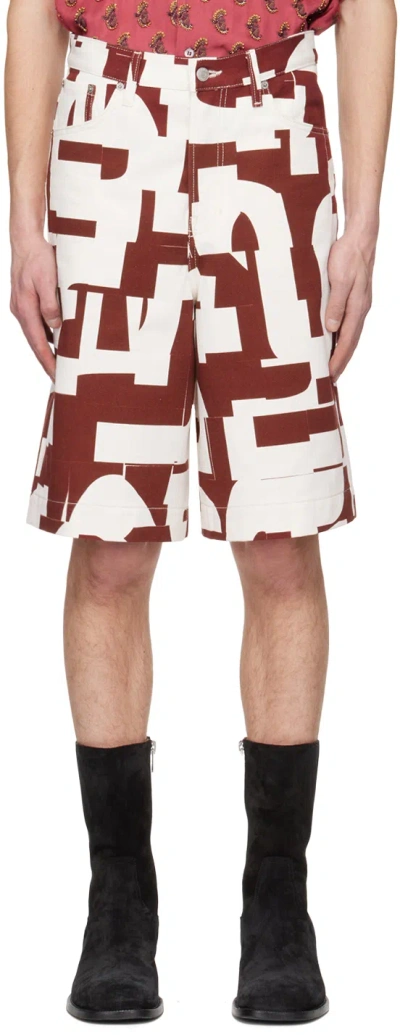 Dries Van Noten Burgundy & White Denim Shorts In 358 Burgundy