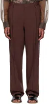 DRIES VAN NOTEN BURGUNDY CREASED TROUSERS