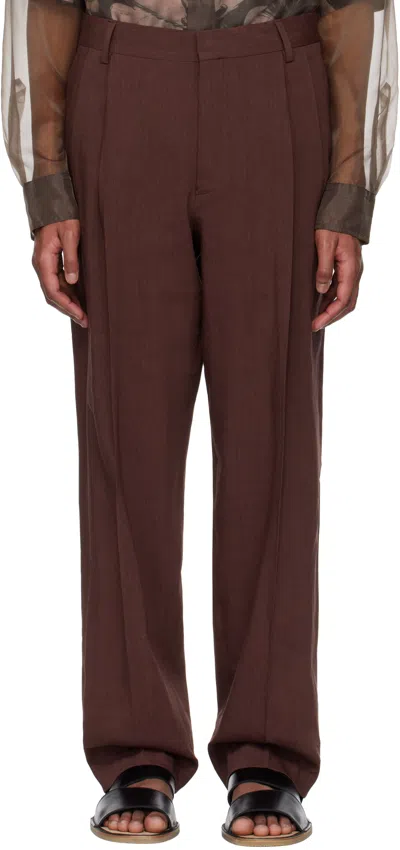 Dries Van Noten Burgundy Creased Trousers In 701 Rust