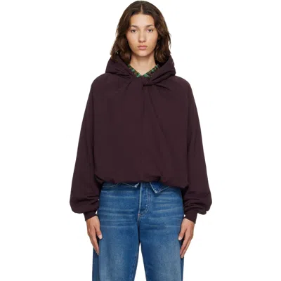 Dries Van Noten Burgundy Draped Cotton Hoodie