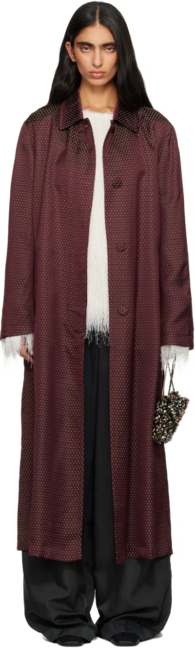 Dries Van Noten Burgundy Jacquard Mac Coat In Multi