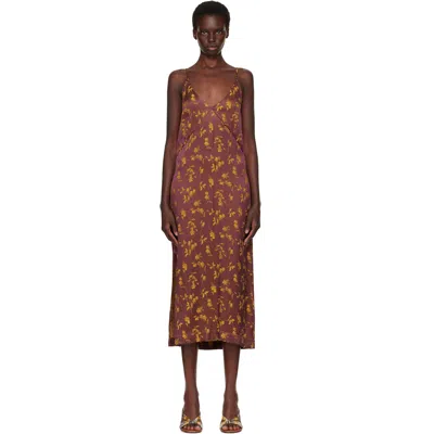 Dries Van Noten Burgundy Jacquard Midi Dress In 401-purple