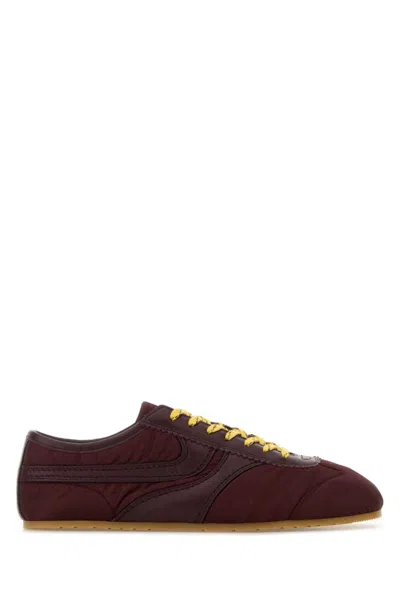 Dries Van Noten Burgundy Lace Up Sneakers In Brown