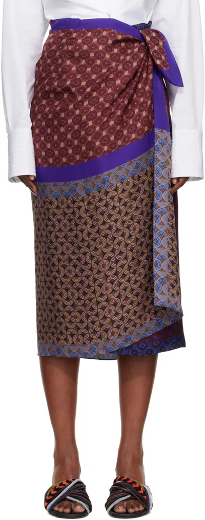 Dries Van Noten Burgundy Long Scarf Midi Skirt