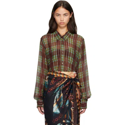 Dries Van Noten Burgundy Loose Lurex Shirt In Green