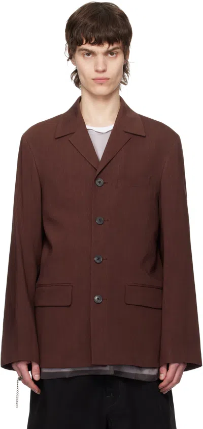 Dries Van Noten Burgundy Notched Lapel Blazer In 701 Rust