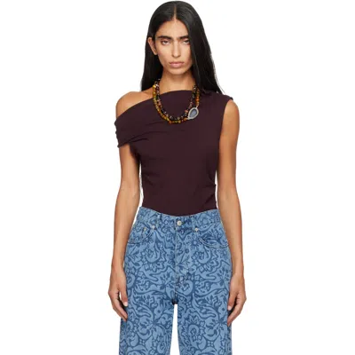 Dries Van Noten Burgundy Off-shoulder Jersey Top In Multi