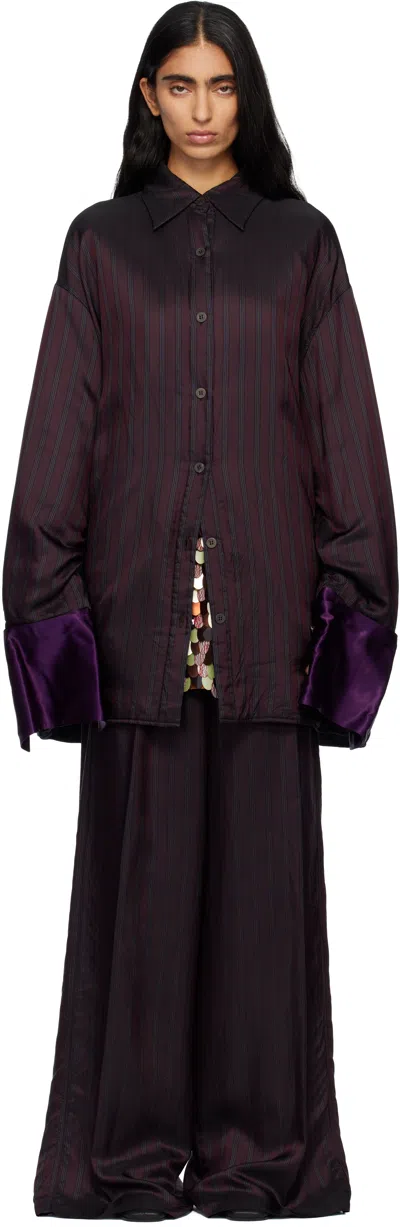 Dries Van Noten Burgundy Oversized Striped Overshirt